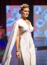 Gold and white cape dress